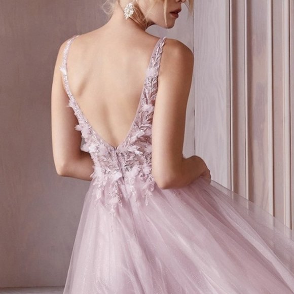 NEW CHAMPAGNE PROM PARTY EVENING FORMAL LACE FLORAL A-LINE DRESS CD0181 - Picture 3 of 7